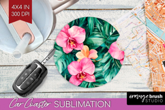 Tropical Flowers Car Coaster - Floral Coaster PNG Product Image 1
