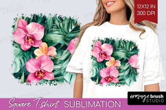Tropical Flowers Square Tshirt Background - Floral PNG Product Image 1
