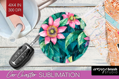 Tropical Flowers Car Coaster - Floral Coaster PNG Product Image 1