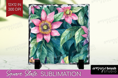 Tropical Flowers Slate PNG - Floral Square Slate Sublimation Product Image 1