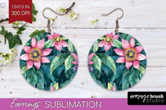 Tropical Flowers Round Earrings - Floral PNG Sublimation Product Image 1