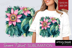 Tropical Flowers Square Tshirt Background - Floral PNG Product Image 1