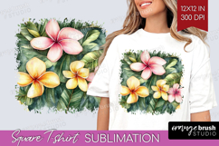 Tropical Flowers Square Tshirt Background - Floral PNG Product Image 1
