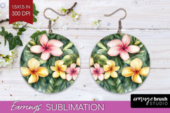 Tropical Flowers Round Earrings - Floral PNG Sublimation Product Image 1