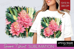 Tropical Flowers Square Tshirt Background - Floral PNG Product Image 1