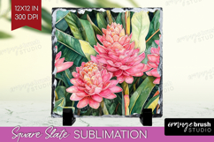 Tropical Flowers Slate PNG - Floral Square Slate Sublimation Product Image 1