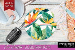 Tropical Flowers Car Coaster - Floral Coaster PNG Product Image 1