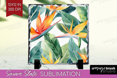 Tropical Flowers Slate PNG - Floral Square Slate Sublimation Product Image 1