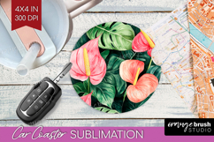 Tropical Flowers Car Coaster - Floral Coaster PNG Product Image 1