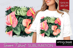 Tropical Flowers Square Tshirt Background - Floral PNG Product Image 1