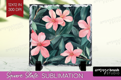 Tropical Flowers Slate PNG - Floral Square Slate Sublimation Product Image 1