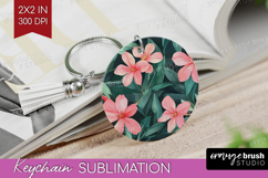 Tropical Flowers Keychain PNG - Floral Keychain Sublimation Product Image 1
