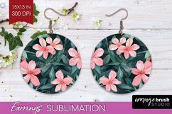 Tropical Flowers Round Earrings - Floral PNG Sublimation Product Image 1
