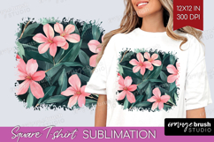 Tropical Flowers Square Tshirt Background - Floral PNG Product Image 1