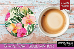 Tropical Flowers Round Coaster - Floral Coaster PNG Product Image 1