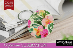 Tropical Flowers Keychain PNG - Floral Keychain Sublimation Product Image 1