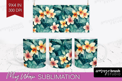 Tropical Flowers Mug Wrap - Floral Mug PNG Sublimation Product Image 1