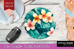 Tropical Flowers Car Coaster - Floral Coaster PNG Product Image 1