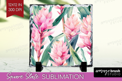 Tropical Flowers Slate PNG - Floral Square Slate Sublimation Product Image 1