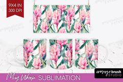 Tropical Flowers Mug Wrap - Floral Mug PNG Sublimation Product Image 1