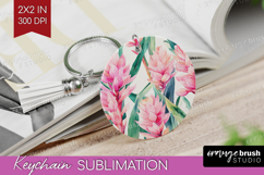 Tropical Flowers Keychain PNG - Floral Keychain Sublimation Product Image 1
