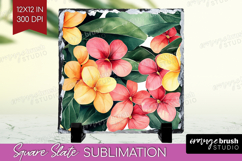 Tropical Flowers Slate PNG - Floral Square Slate Sublimation Product Image 1