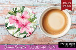Tropical Flowers Round Coaster - Floral Coaster PNG Product Image 1