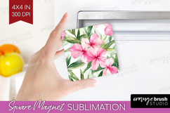Tropical Flowers Magnet Sublimation - Floral Square Magnet Product Image 1