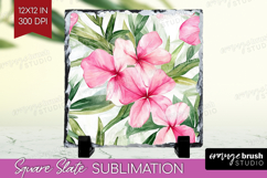 Tropical Flowers Slate PNG - Floral Square Slate Sublimation Product Image 1