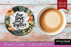 Family Quote Round Coaster - Tropical Flowers Coaster PNG Product Image 1