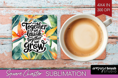 Family Quote Square Coaster - Tropical Flowers Coaster PNG Product Image 1