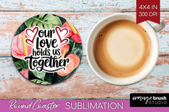 Family Quote Round Coaster - Tropical Flowers Coaster PNG Product Image 1