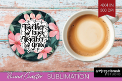 Family Quote Round Coaster - Tropical Flowers Coaster PNG Product Image 1