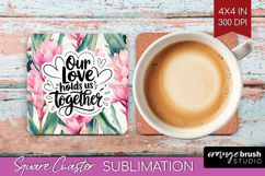 Family Quote Square Coaster - Tropical Flowers Coaster PNG Product Image 1
