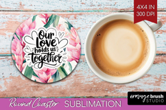 Family Quote Round Coaster - Tropical Flowers Coaster PNG Product Image 1