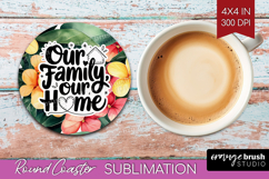 Family Quote Round Coaster - Tropical Flowers Coaster PNG Product Image 1