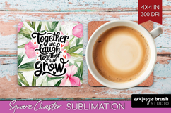 Family Quote Square Coaster - Tropical Flowers Coaster PNG Product Image 1