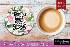 Family Quote Round Coaster - Tropical Flowers Coaster PNG Product Image 1