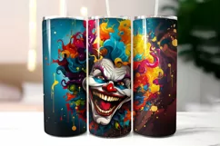 Creepy Clown Face Tumbler Wrap | Scary Rainbow Clown Print Product Image 2