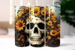 Scull with Flowers Tumbler Wrap | Vintage Halloween Scull Product Image 2