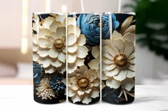 3d Wood Carving Effect Floral Tumbler Wrap | 3d Flowers PNG Product Image 2