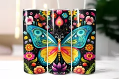 Butterfly with Flowers Folk Tumbler Wrap Sublimation Product Image 2