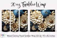 3d Wood Carving Effect Floral Tumbler Wrap | 3d Flowers PNG Product Image 1