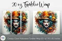 Creepy Clown Face Tumbler Wrap Sublimation | Scary Clown PNG Product Image 1