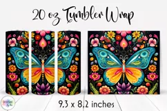 Butterfly with Flowers Folk Tumbler Wrap Sublimation Product Image 1