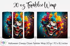 Creepy Clown Face Tumbler Wrap | Scary Rainbow Clown Print Product Image 1