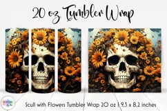 Scull with Flowers Tumbler Wrap | Vintage Halloween Scull Product Image 1