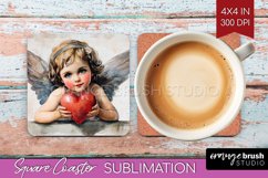 Valentine Angel Square Coaster - Cupid Coaster PNG Product Image 1