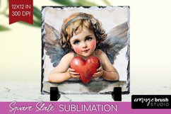 Valentine Angel Slate PNG - Cupid Square Slate Sublimation Product Image 1