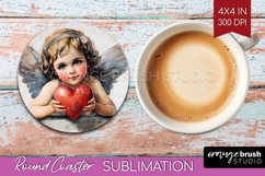 Valentine Angel Round Coaster - Cupid Coaster PNG Product Image 1
